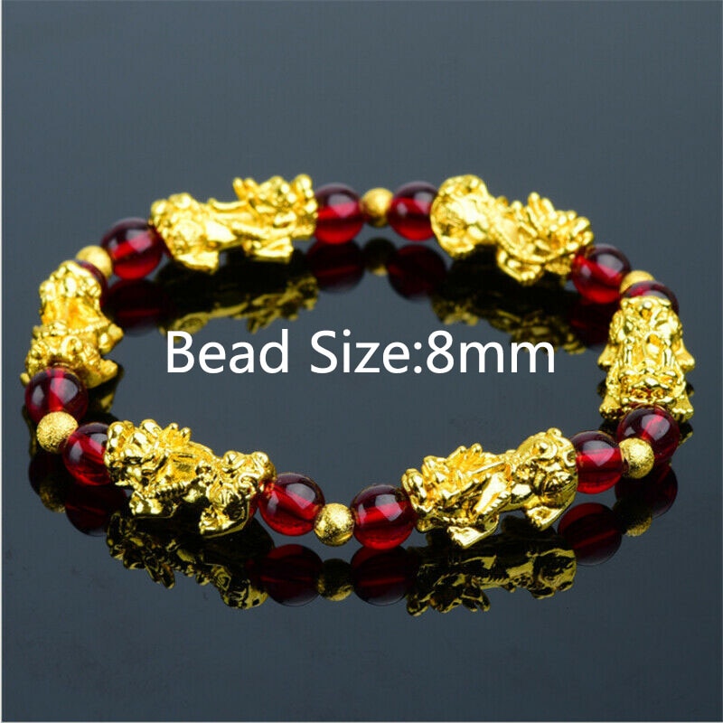 Feng Shui Black Beads Alloy Wealth Bracelet Unisex Wristband Gold Black Pixiu Wealth and Good Luck Women Men Bracelet